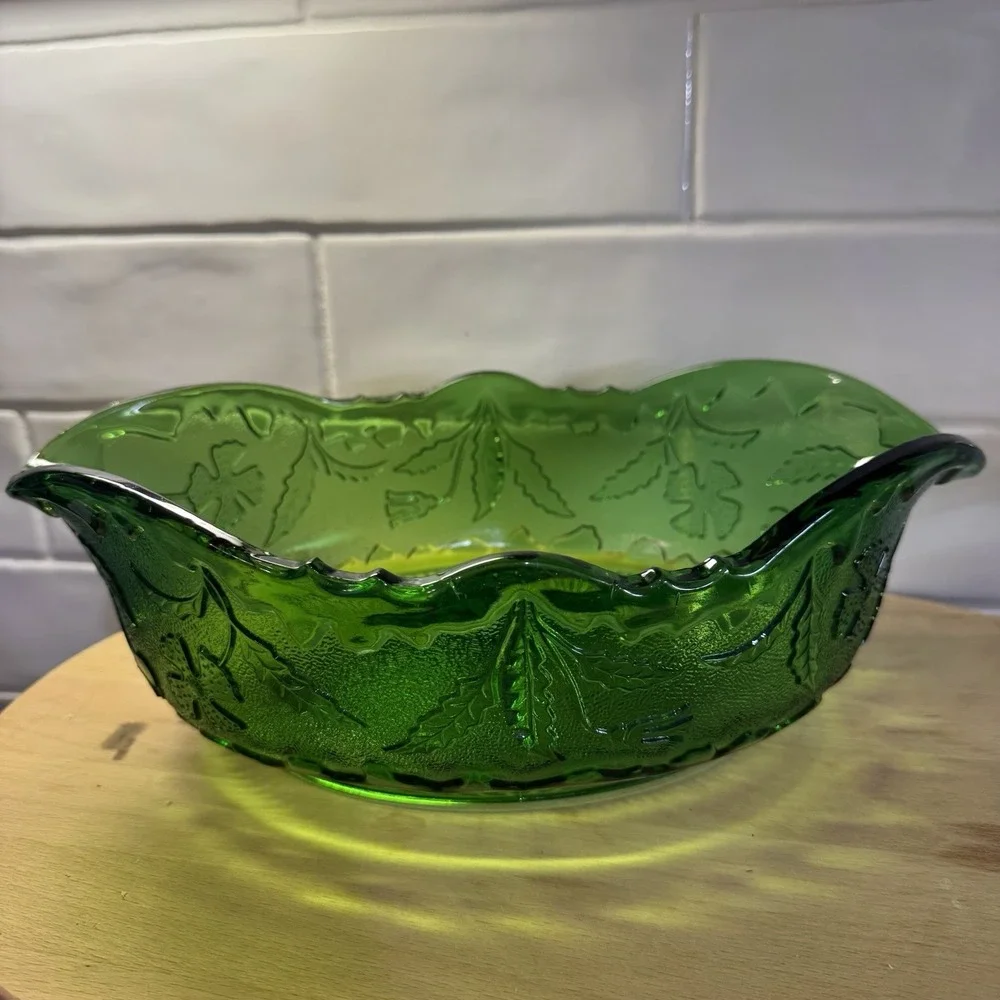Antique EAPG 1899 DELAWARE‎ NEW CENTURY GLASS Green Banana Bowl U S GLASS CO